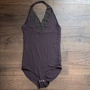 AEO Lace Halter Bodysuit — Purple/Grey
